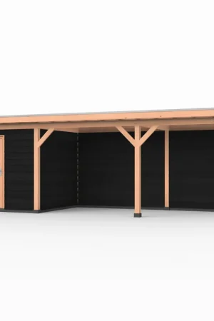 Douglas overkapping, 900 x 250, met zwarte schuur en achterwand, Westwood Comfort Speciale Aanbieding